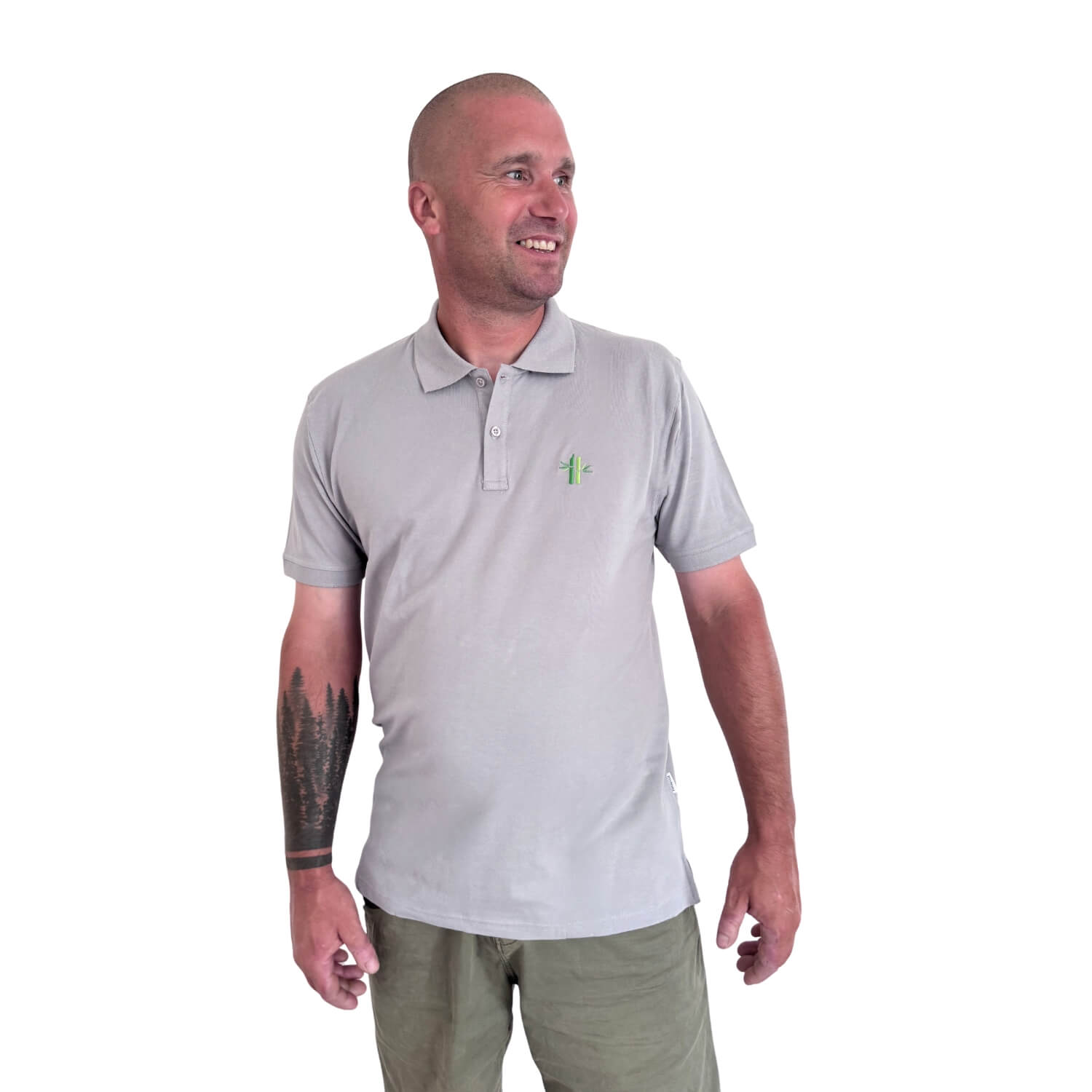 Model wearing a Pique Bamboo Cotton Polo in grey - Robumi Lifestyle