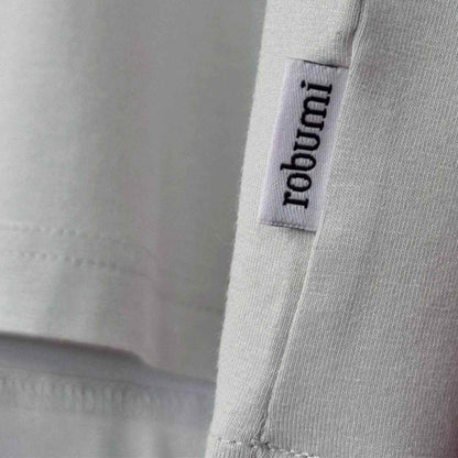 Stitched side label on Bamboo Cotton Shirt in Oyster mushroom- Robumi Lifestyle
