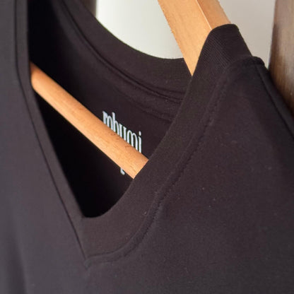 Pitch‑Black Bamboo V‑Neck Shirt | Sustainable & Ultra‑Soft - Robumi Lifestyle